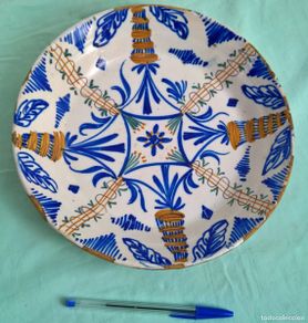 Antigüedades: antiguo Plato ceramica ..M..azul..26 ctm Diametro